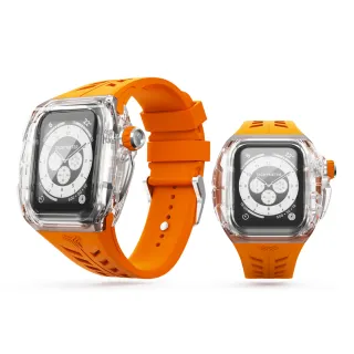 【Y24】Apple Watch 45mm 透明/橘色 尼龍防水錶殼/矽膠錶帶(SENTOSA45)