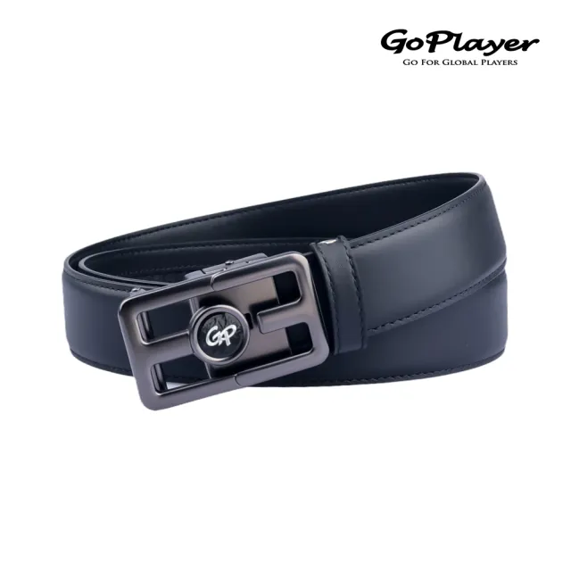 【GoPlayer】自動滑扣牛皮皮帶-白.黑.藏青(男仕高爾夫休閒真牛皮旋轉雙面用皮帶)