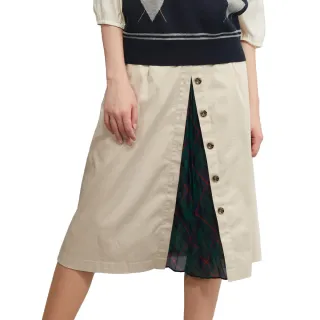 【SCOTTISH HOUSE】叉百褶格紋拼接長裙-黑/卡其CHUB2161