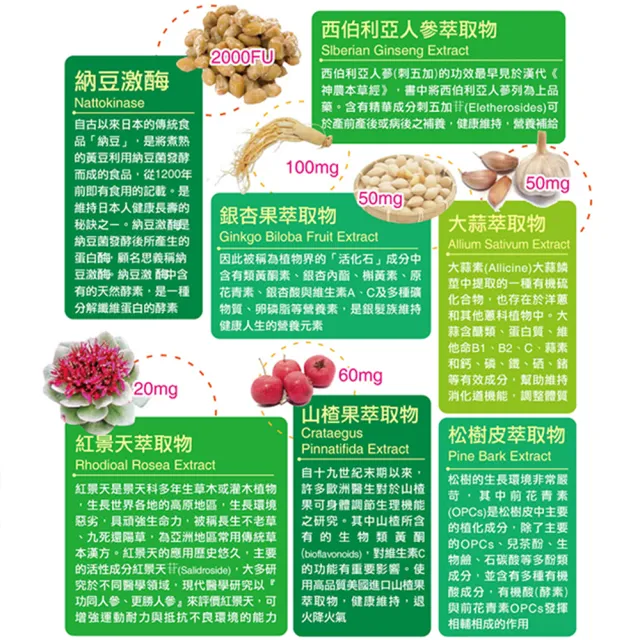 【多立康】銀杏果+納豆激酶60粒(每粒含2000FU納豆激酶/紅景天/銀杏/刺五加/松樹皮)