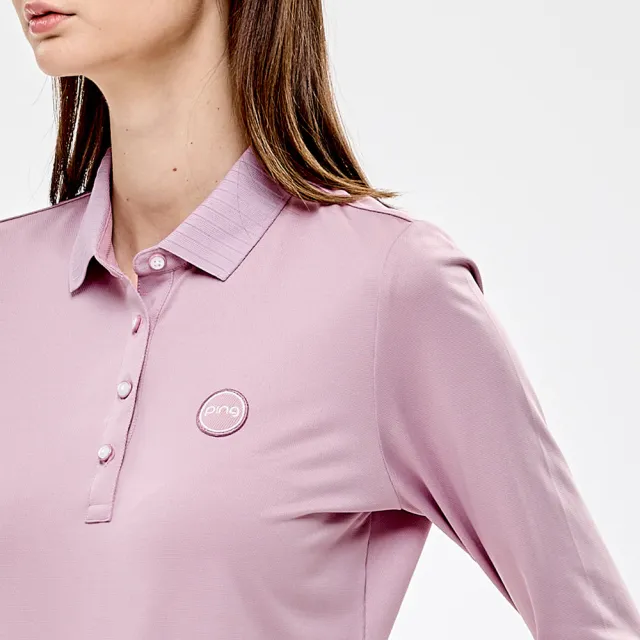 【PING】女款抽針領高爾夫薄長袖POLO衫-粉(GOLF/高爾夫球衫/RA24205-15)