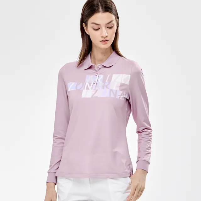【PING】女款胸前字母吸濕排汗高爾夫薄長袖POLO衫-藕粉(GOLF/高爾夫球衫/RA24201-15)