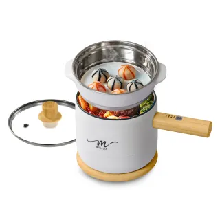 【MOLIJIA 魔力家】1.8L-M17 多功能美食料理不沾快煮電火鍋/煮飯/蒸煮鍋-木紋款(BY011017)