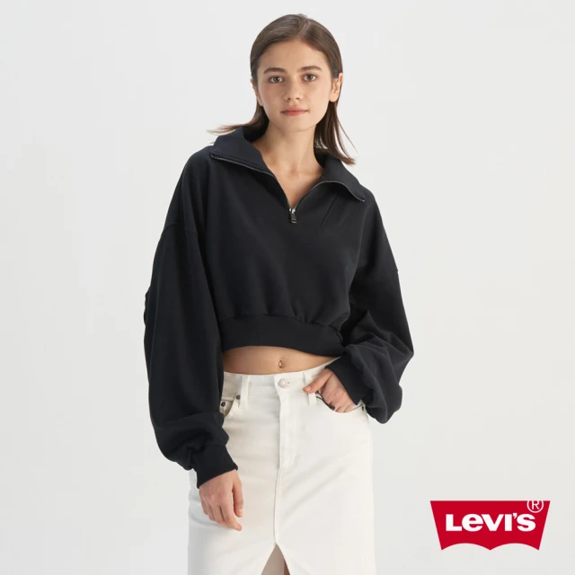 LEVIS 官方旗艦 女款 短版長T 長袖上衣 1/4 拉鍊 人氣新品 0015T-0000