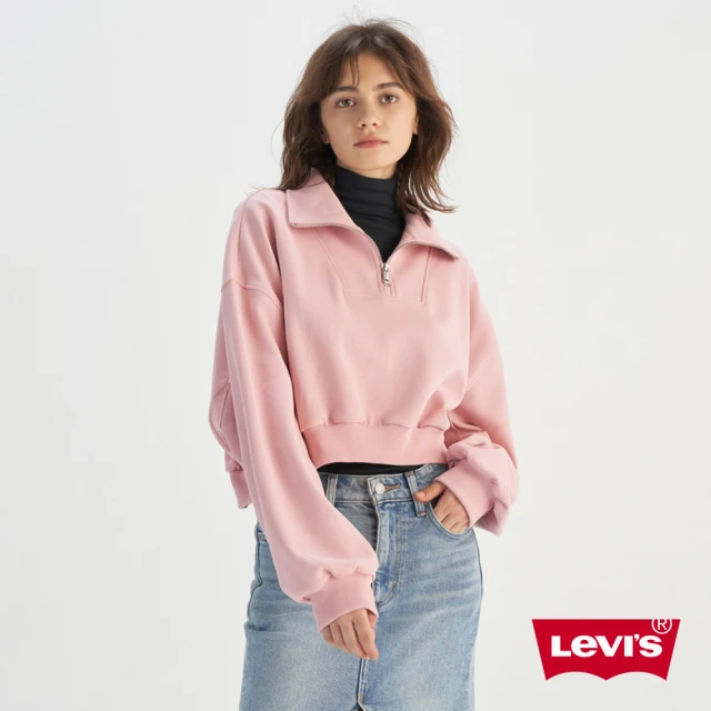 LEVIS 官方旗艦 女款 短版長T 長袖上衣 1/4 拉鍊 人氣新品 0015T-0001