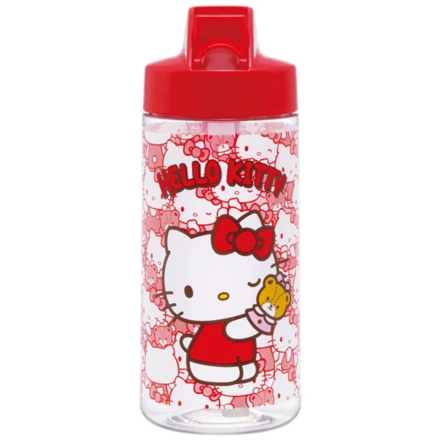 小禮堂 SKATER Hello Kitty 透明吸管水壺 500ml PSTB5 - 滿版款(平輸品)