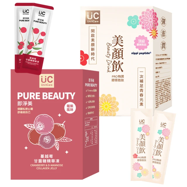 Unitcare 明星美顏青春組-即淨美蔓越莓甘露糖精華凍+PRO膠原蛋白胜美顏飲(膠原蛋白/蔓越莓 各一盒)