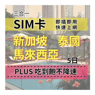 【CPMAX】SIM卡 新加坡 泰國 馬來西亞 5天上網吃到飽 真吃到飽不降速(新馬泰上網Plus吃到飽)