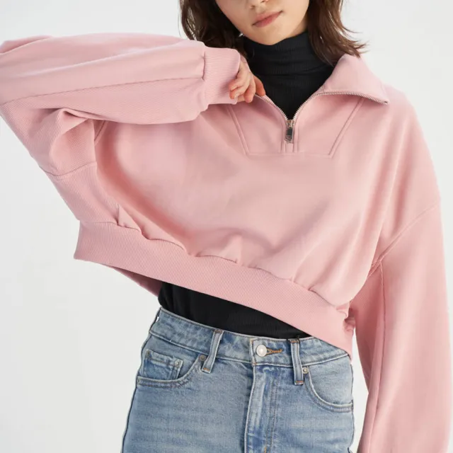【LEVIS】女款 短版長T 長袖上衣 1/4 拉鍊 熱賣單品 0015T-0001