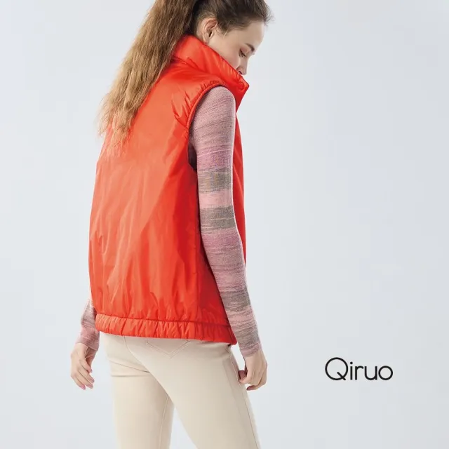 【Qiruo 奇若名品】保暖羽絨背心8012D 橘色-立領扣子式