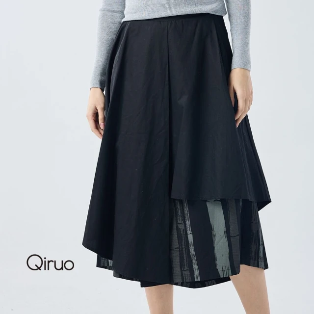 Qiruo 奇若名品 秋冬專櫃黑色褲裙2419C層次造型褲(M-2XL)