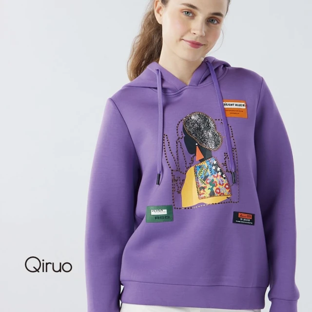 Qiruo 奇若名品 秋冬專櫃紫色長袖連帽上衣6019A 連帽大學T(M-2XL)