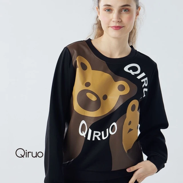 Qiruo 奇若名品 秋冬專櫃黑色上衣0418A兩隻熊時尚設計(M-2XL)