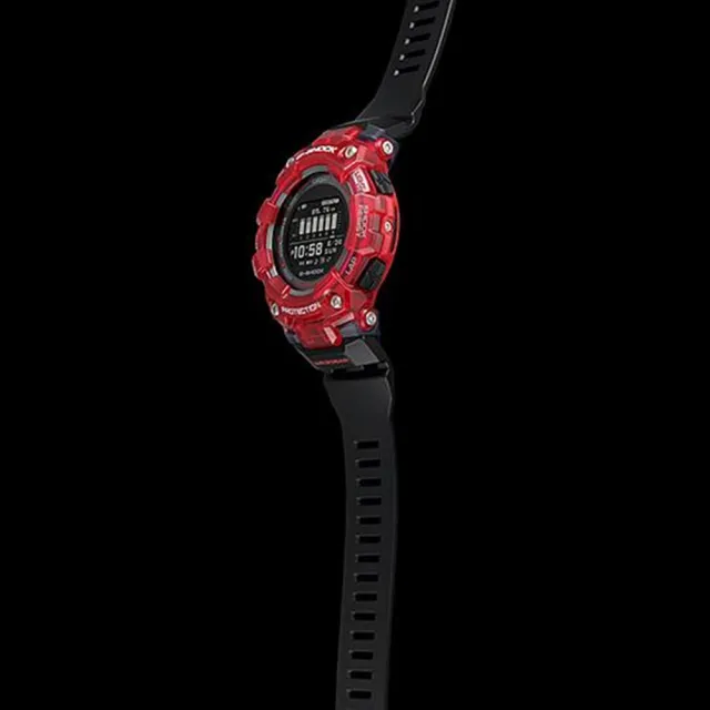 【CASIO 卡西歐】G-SHOCK 炫彩音浪 藍芽 搶眼紅 半透明 碳核心防護構造 雙顯系列 GBD-100SM-4A1_49.3mm