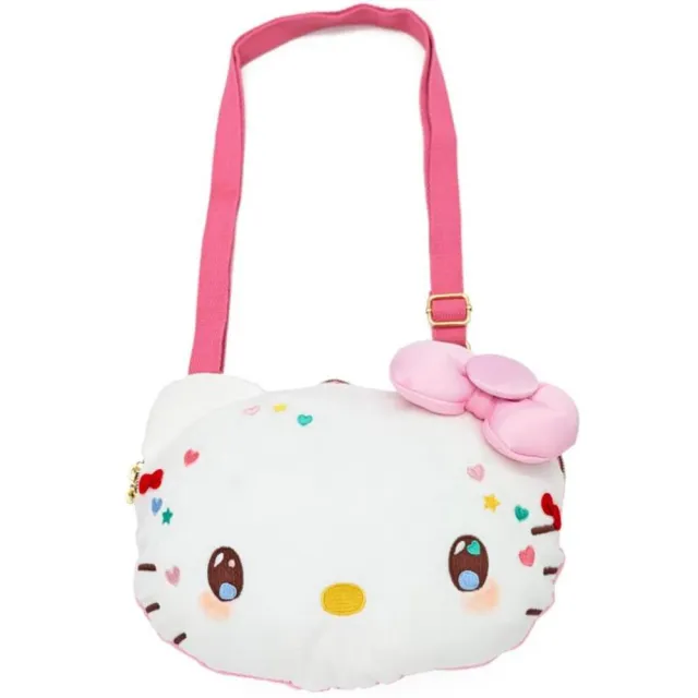 【小禮堂】Sanrio 三麗鷗 Hello Kitty 大臉造型玩偶斜背包 - 50週年The Future in Our Eyes
