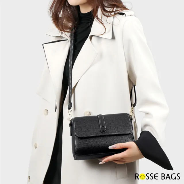 【Rosse Bags】典雅質感皮面小方包 肩背包 斜背包(淺灰色 / 卡其色 / 黑色)