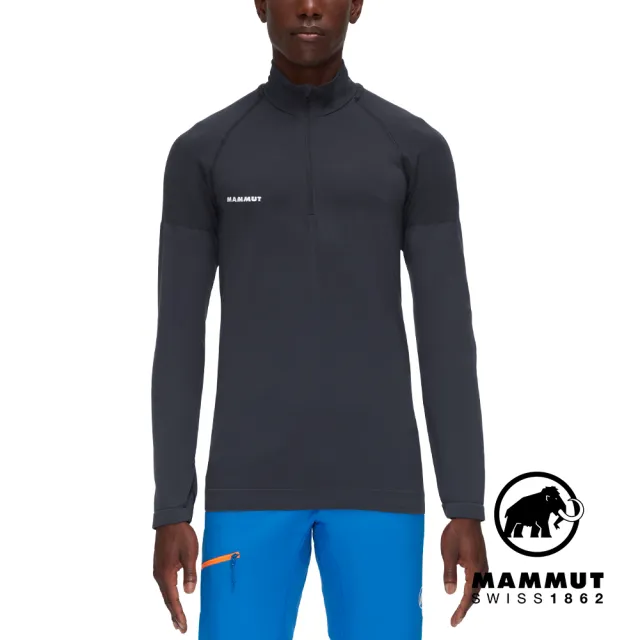 【Mammut 長毛象官方直營】Trift Half Zip LS 羊毛混紡立領半拉鍊長袖排汗衣 黑色 男款 #1016-01050