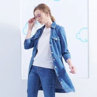 【MYVEGA 麥雪爾】純棉牛仔V領襯衫外套-藍