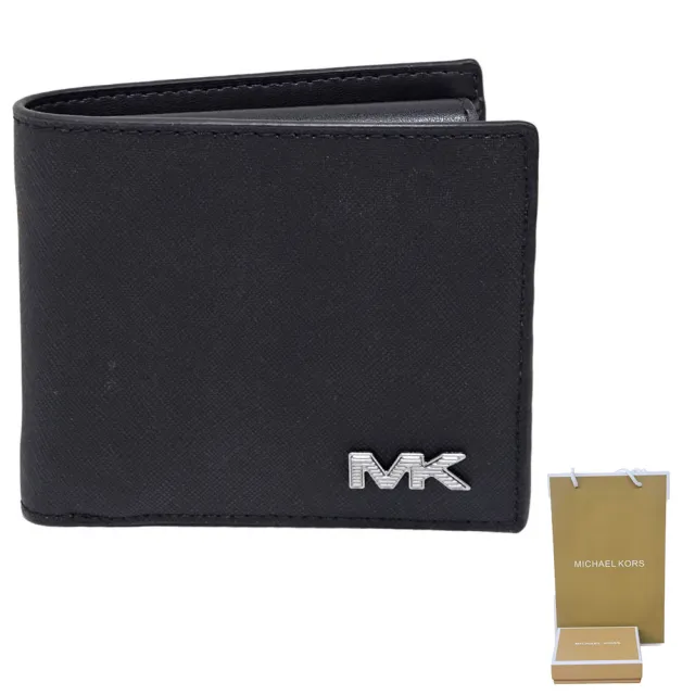 【Michael Kors】MK 男款 金屬立體LOGO防刮零錢袋短夾(黑色/贈原廠紙袋紙盒七夕情人節)