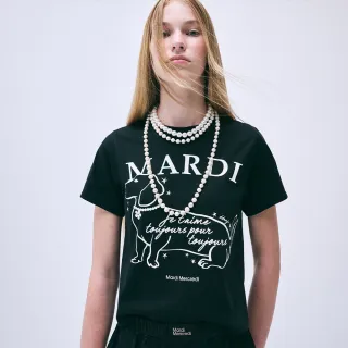 【MARDI MERCREDI】印花短TEE 黑色 經典臘腸狗 花朵項鍊 純棉 SLIM TSHIRT SWING THE TAIL DDANJI