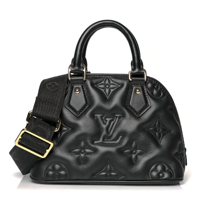 這款 LV LOUIS VUITTON 路易威登 M59793 經典 ALMA BB 系列縫絎手提包，以經典 Monogram 圖案為設計靈感，黑色皮革質感高雅，適合多種場合搭配。兩用設計可肩背或手提，兼具實用與時尚，是歐系精品中的必備配件。