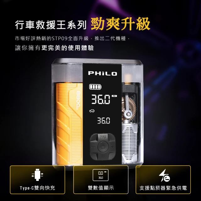 Philo 飛樂 STP09 2代 透明救車打氣多功能機8800mAh(救車/無線/輪胎/打氣機/照明 / 充電)