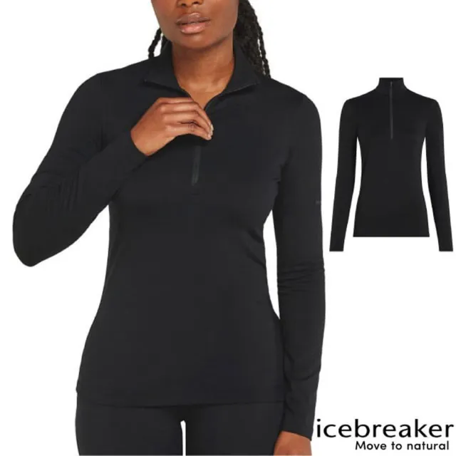 【Icebreaker】女 美麗諾羊毛 Core Heavyweight 半開襟長袖上衣.立領套頭衫(IB0A575H-001 黑)