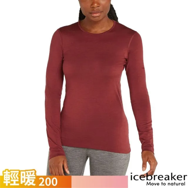 【Icebreaker】女 Oasis 100% 美麗諾羊毛 素色圓領長袖上衣-BF200(IB104375-01C 波特酒紅)