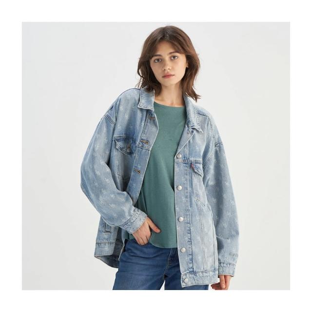 【LEVIS】女款 寬鬆 TYPE III 牛仔外套 丹寧外套 滿版LOGO 熱賣單品 001C4-0001