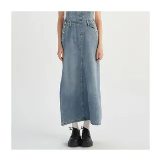【LEVIS 官方旗艦】女款  高腰吊帶牛仔長裙 胸前口袋 熱賣單品  001BY-0000