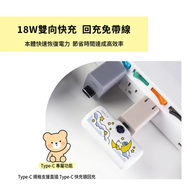 【iWALK】PINK&VEN聯名DBL5000PC 4800mAh 18W 五代PRO口袋行動電源 Wh標示(Type-C安卓專用頭/直插式)
