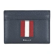 【BALLY】BALLY Ribbon燙銀LOGO小牛皮紅白紅條紋設計4卡開口式卡夾(男款/午夜藍)