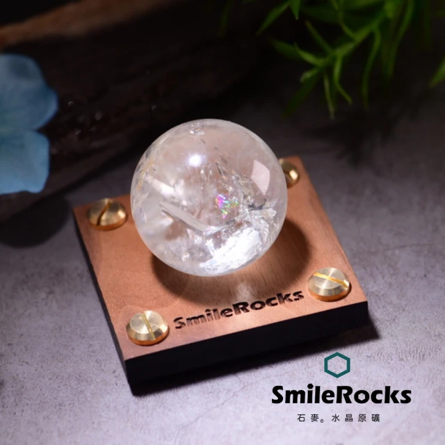 SmileRocks 石麥 石麥水晶原礦 白水晶球 直徑3.8cm No.050241037(SmilePad 6X6底板)