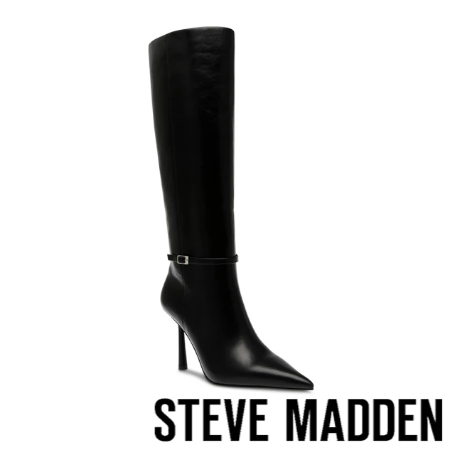 steve madden ABBEY RD 踝扣尖頭高跟長靴(黑色)