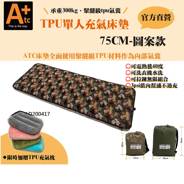 ATC 攜帶式可組合可水洗TPU充氣床墊-森林動物-單人75cm(可電熱毯/可拼接/沒塑化劑/睡的健康)