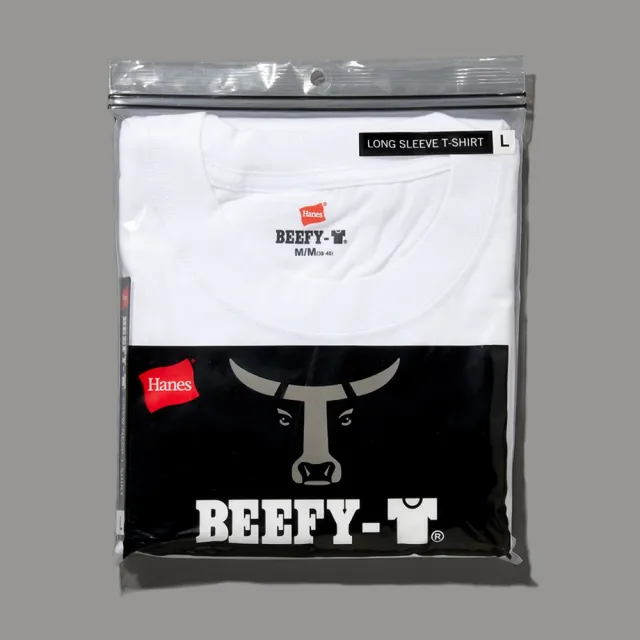 【Hanes】官方直營-BEEFY-T系列 長袖T恤內衣 經典設計款(白色)