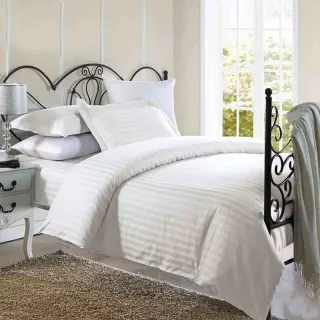 【Beauty Style】台灣製 白色緹花直條紋床包-單人加大(五星飯店專用/旅行趣)