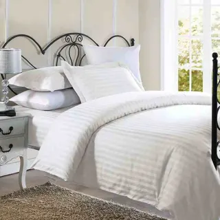 【Beauty Style】台灣製 白色緹花直條紋雙人薄被套-180X210cm(五星飯店專用/旅行趣)