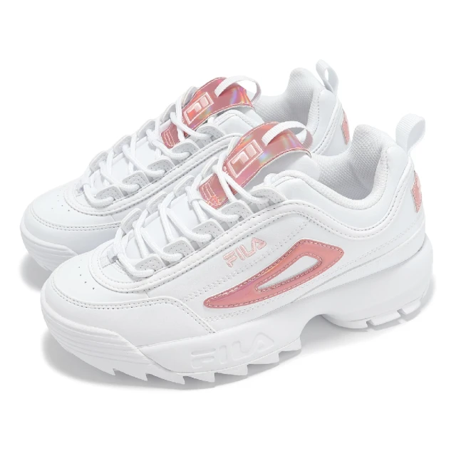 FILA 休閒鞋 Disruptor II 女鞋 白 粉 厚底 增高 皮革 鋸齒底 老爹鞋 斐樂(5C609Y154)