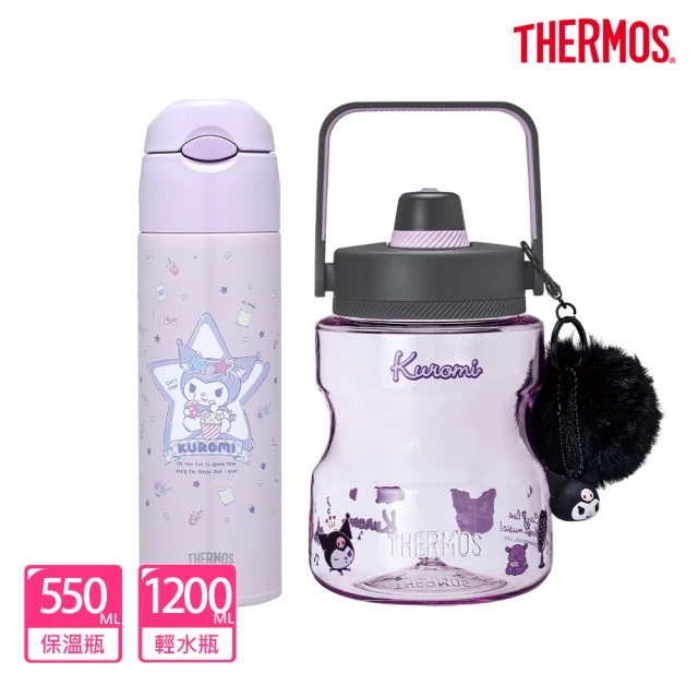 THERMOS膳魔師 超值2入_酷洛米不鏽鋼吸管真空保溫保冷瓶550ml+輕水瓶1200ml(FHL-551KU+TCSS-1200BP-KU)