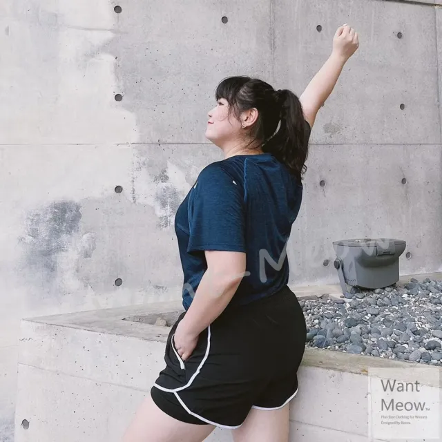 【Want-Meow】100公斤可穿/防曝光拉鍊口袋彈性真理短褲/真理褲/運動褲女運動褲(大碼/大尺碼/加大碼)