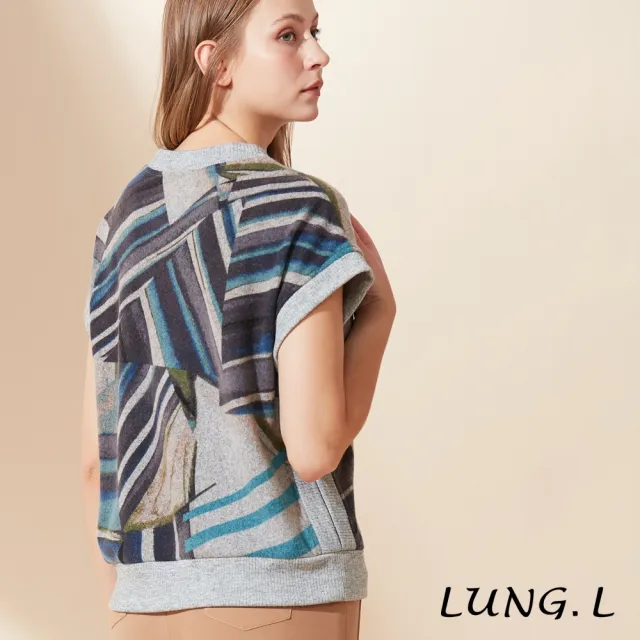 【LUNG.L 林佳樺】LQ68D藍灰色印花女裝針織背心(秋冬新品)