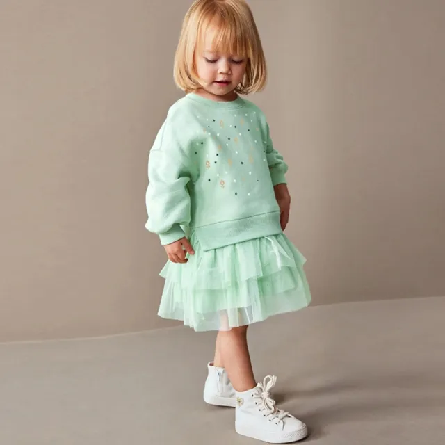 【橘魔法】小花米星刷毛拼接長袖洋裝(衛衣 長版上衣 長袖上衣 薄長袖 連身裙 連衣裙 女童 兒童 童裝)