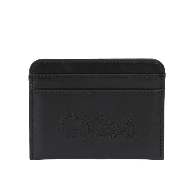 【Chloe’ 蔻依】Sense 刺繡標誌小牛皮名片夾/卡片夾(黑色)