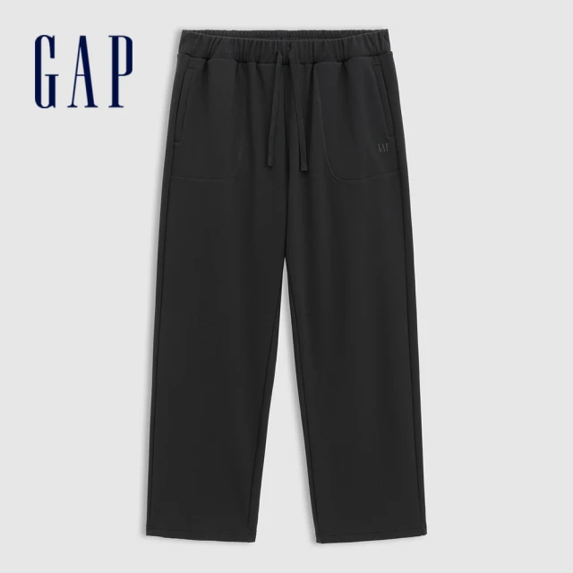 GAP 男裝 Logo抽繩鬆緊運動褲 空氣三明治系列-黑色(677139)