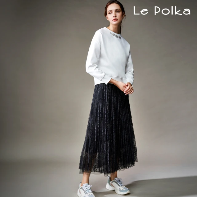 Le Polka 彈性腰頭百褶蕾絲長裙-女