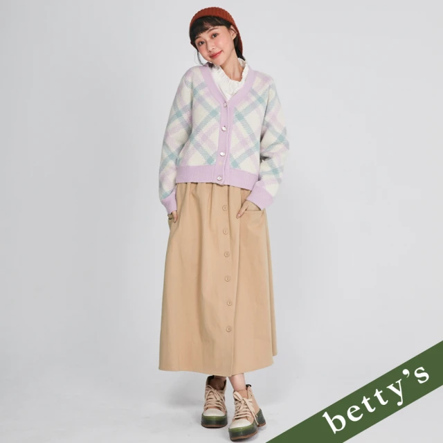 betty’s 貝蒂思 腰鬆緊素面排釦不對稱長裙(粉卡其)