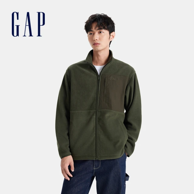 GAP 男裝 Logo刺繡立領外套-軍綠色(680488)