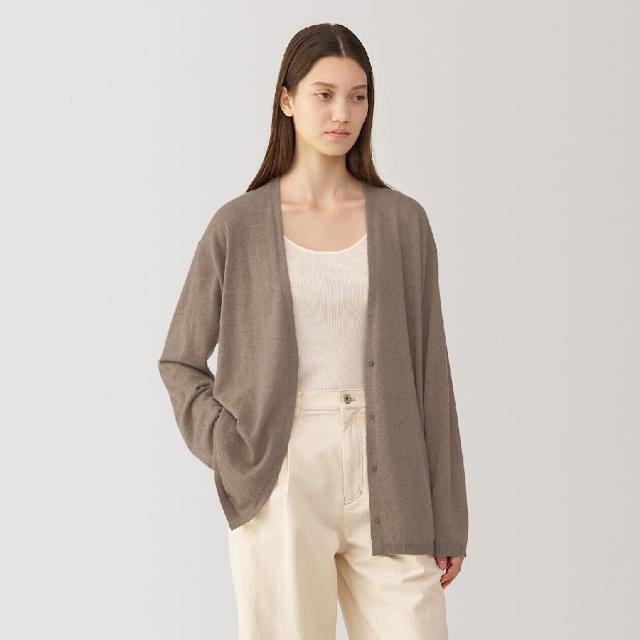 【MUJI 無印良品】女自然原色喀什米爾V領開襟衫(共2色)