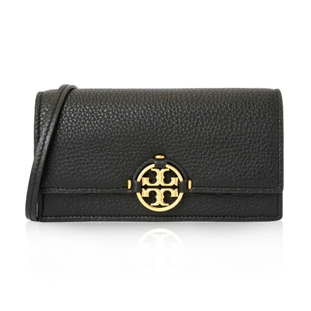 TORY BURCH 雙11限定★ MILLER 金屬LOGO荔枝紋皮革翻蓋斜背包 肩背包 黑色(137145-001)